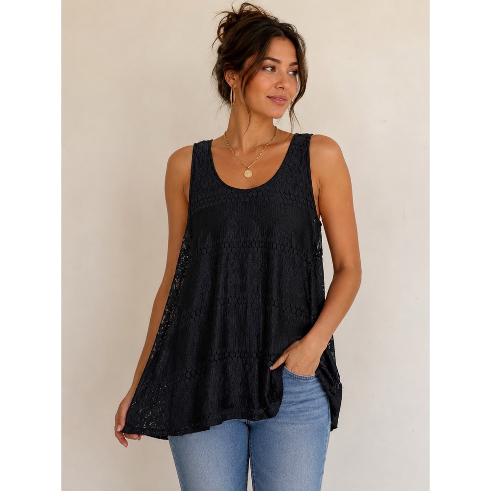 Covington Black Lace Tank Top Womens Size 1X Sleeveless Scoop Neck Lined